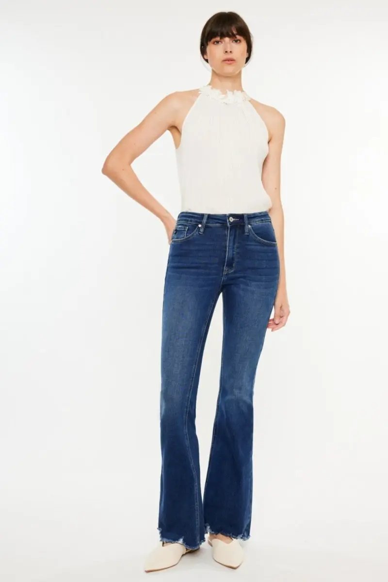 Kancan Cat's Whiskers Raw Hem Flare Jeans for Women - Love Salve